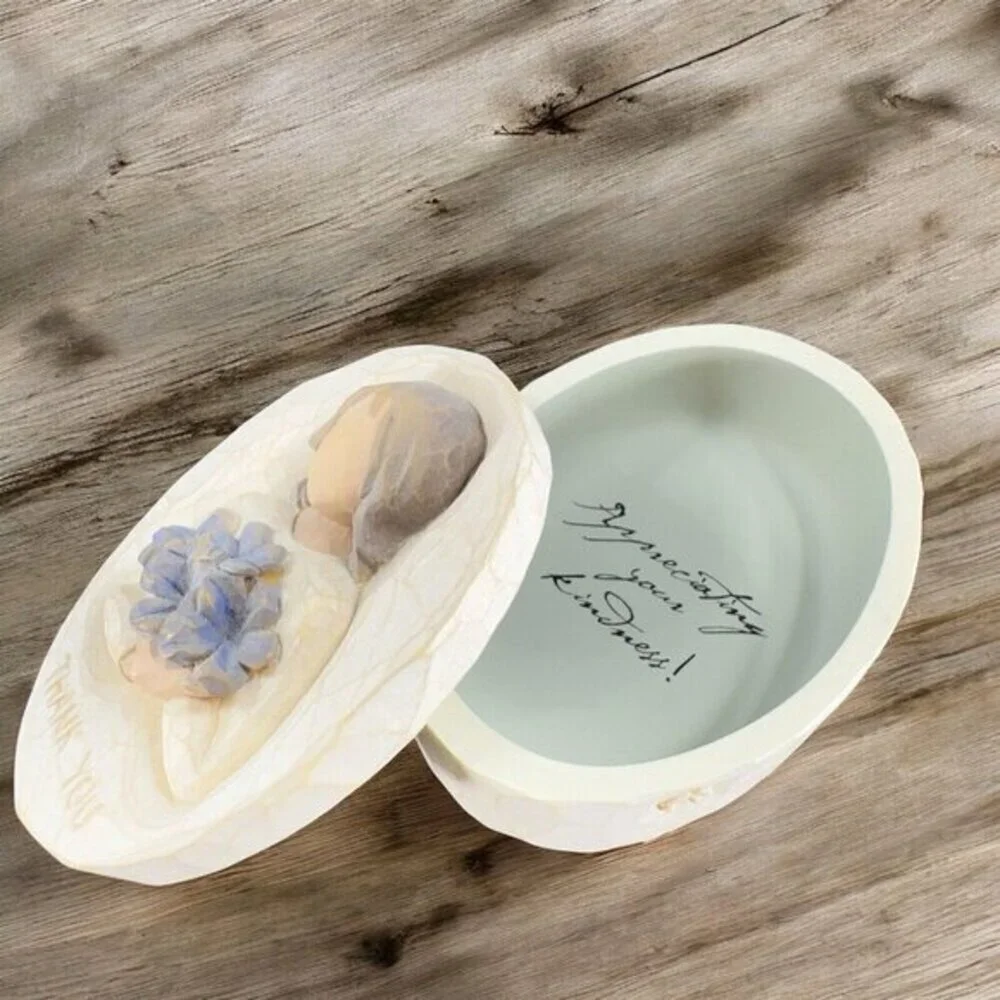 2005 Willow Tree Thank You Resin‎ Trinket Dish W Lid Container Jewelry Holder